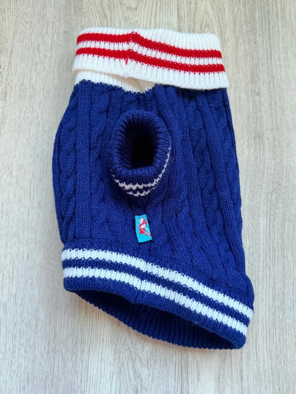 Red, White & Navy Blue Striped Bow - Pet/Puppy Dog Sweater/Dress - size Small